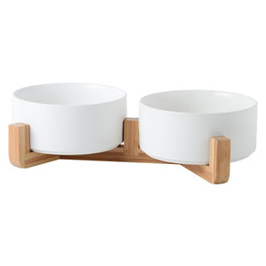 Mason Ceramic Double Dog Bowl - White